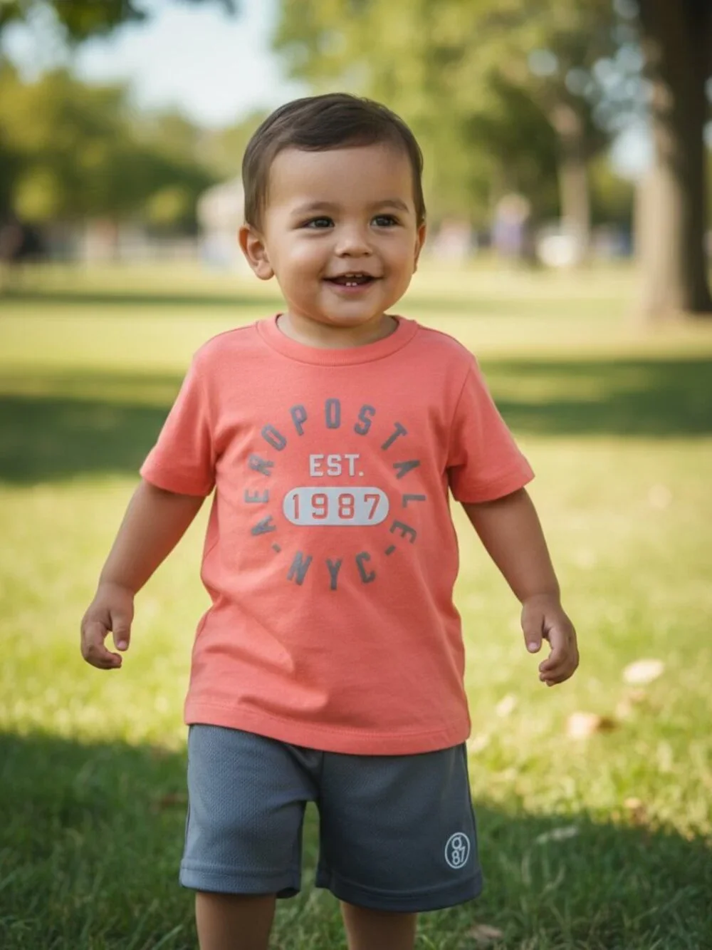 NWT Aeropostale Kids 3Pc Short Set Coral Gray Size 3T